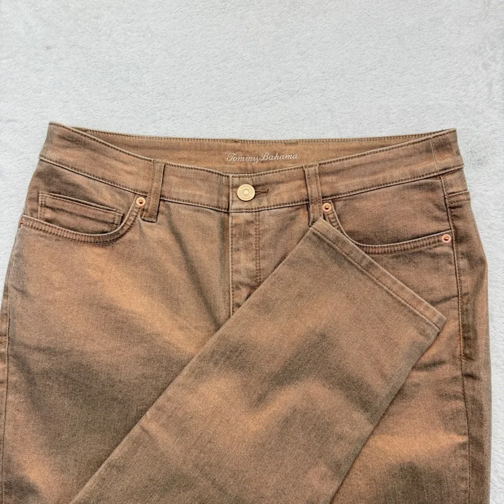 Tommy Bahama Jeans Womens 12 Copper Metallic Denim High Rise Ankle SW120901 Slim